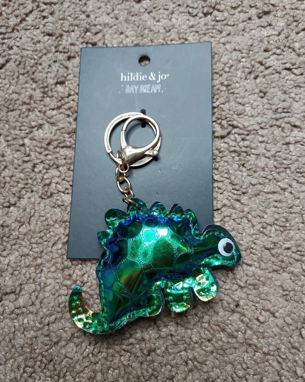 NWT Hildie & Jo Day Dream Holographic Dinosaur Keychain Googly Eye